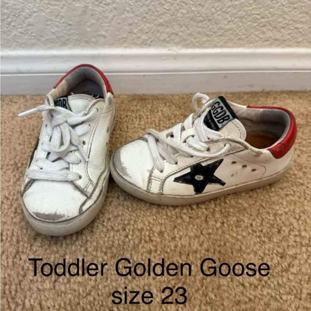 Golden Goose Toddler White and Red Sneakers